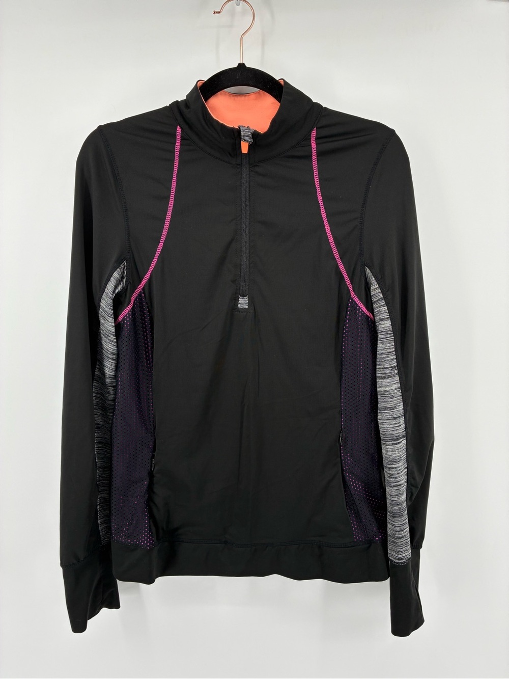 Women's Black Active Half-Zip Jacket with Pink Trim